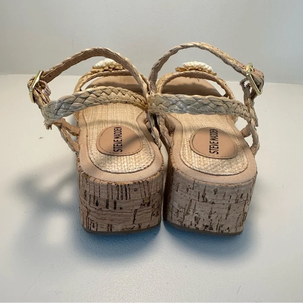 STEVE MADDEN JGarner Wedge Tan Raffia Sandal Size 3 Little Girl